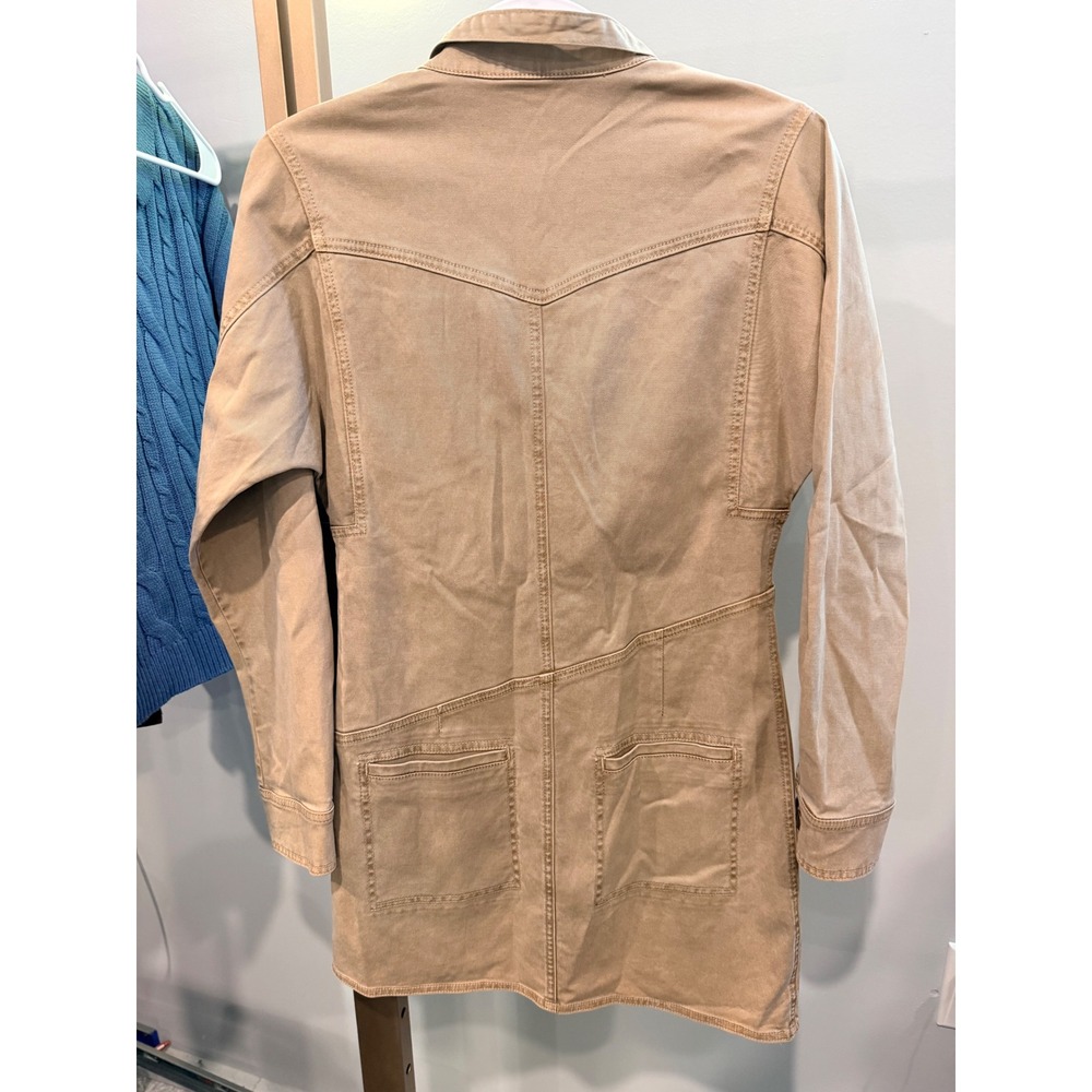 Tan Utility Military Mini Dress Asymmetrical Snap Front Long Sleeve Tan Small - Picture 5 of 5